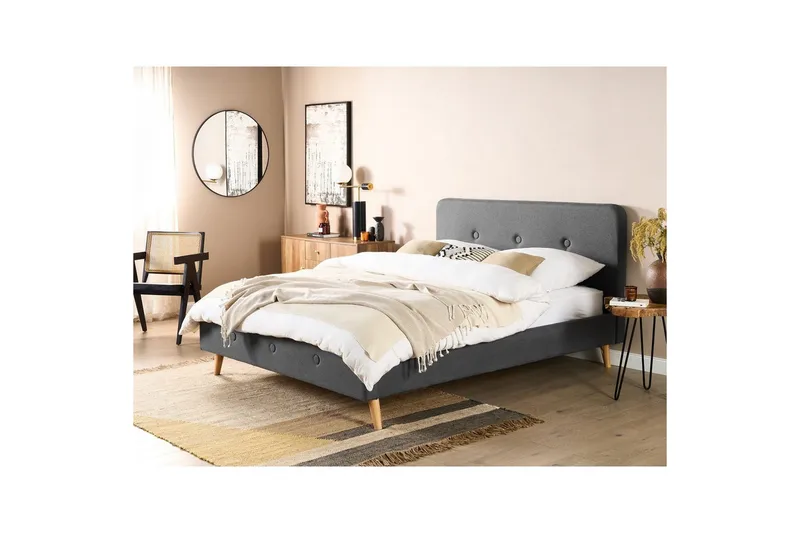 Dubbelsäng Beliani Rennes II med lamellram Grey - Huonekalut - Sänky - Sänkykehikot & sängynrungot
