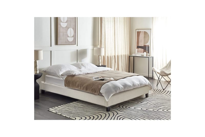 Dubbelsäng Beliani Roanne med lamellram Beige-Mörkt Trä, 140x200 cm, Bouclé Beige 140x200 VALUE_MISSING_1 - Huonekalut - Sänky - Sänkykehikot & sängynrungot