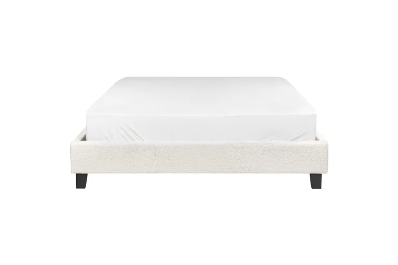 Dubbelsäng Beliani Roanne med lamellram Beige-Mörkt Trä, 140x200 cm, Bouclé Beige 140x200 VALUE_MISSING_2 - Huonekalut - Sänky - Runkopatjasängyt