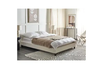Dubbelsäng Beliani Roanne med lamellram Beige-Mörkt Trä, 140x200 cm, Bouclé Beige 140x200 VALUE_MISSING_2 - Huonekalut - Sänky - Runkopatjasängyt