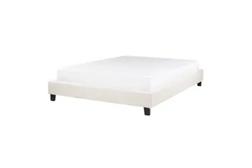 Dubbelsäng Beliani Roanne med lamellram Beige-Mörkt Trä, 140x200 cm, Bouclé Beige 140x200 VALUE_MISSING_2 - Huonekalut - Sänky - Runkopatjasängyt