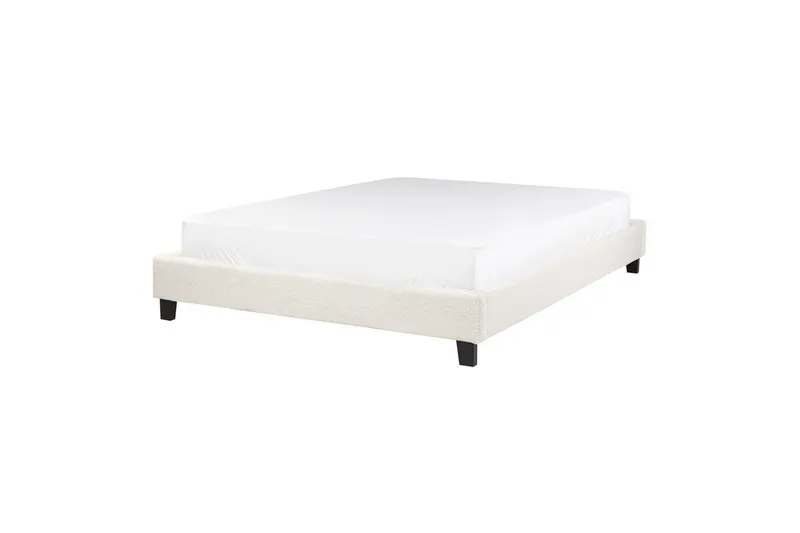 Dubbelsäng Beliani Roanne med lamellram Beige-Mörkt Trä, 140x200 cm, Bouclé Beige 140x200 VALUE_MISSING_2 - Huonekalut - Sänky - Runkopatjasängyt