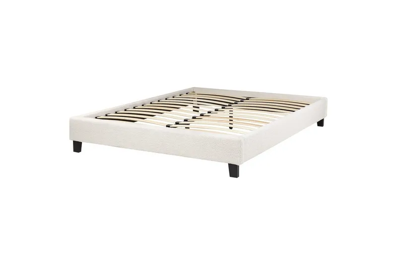 Dubbelsäng Beliani Roanne med lamellram Beige-Mörkt Trä, 140x200 cm, Bouclé Beige 140x200 VALUE_MISSING_2 - Huonekalut - Sänky - Runkopatjasängyt