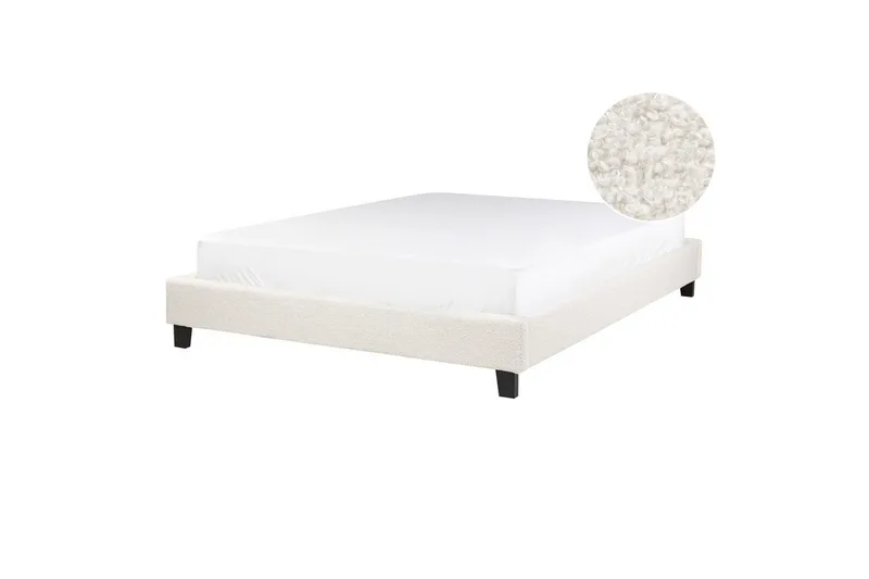 Dubbelsäng Beliani Roanne med lamellram Beige-Mörkt Trä, 140x200 cm, Bouclé Beige 140x200 VALUE_MISSING_2 - Huonekalut - Sänky - Runkopatjasängyt