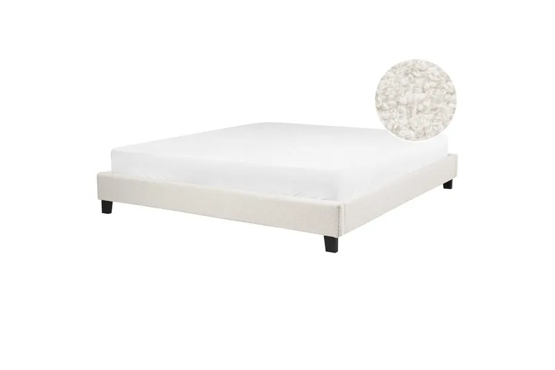 Dubbelsäng Beliani Roanne med lamellram Beige-Mörkt Trä, 140x200 cm, Bouclé Beige 180x200 VALUE_MISSING_6, undefined