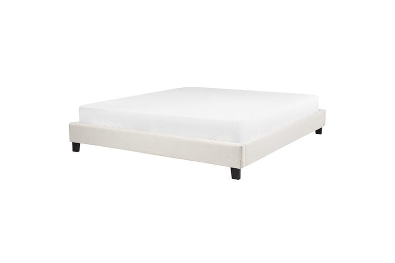 Dubbelsäng Beliani Roanne med lamellram Beige-Mörkt Trä, 140x200 cm, Bouclé Beige 180x200 VALUE_MISSING_6 - Huonekalut - Sänky - Runkopatjasängyt