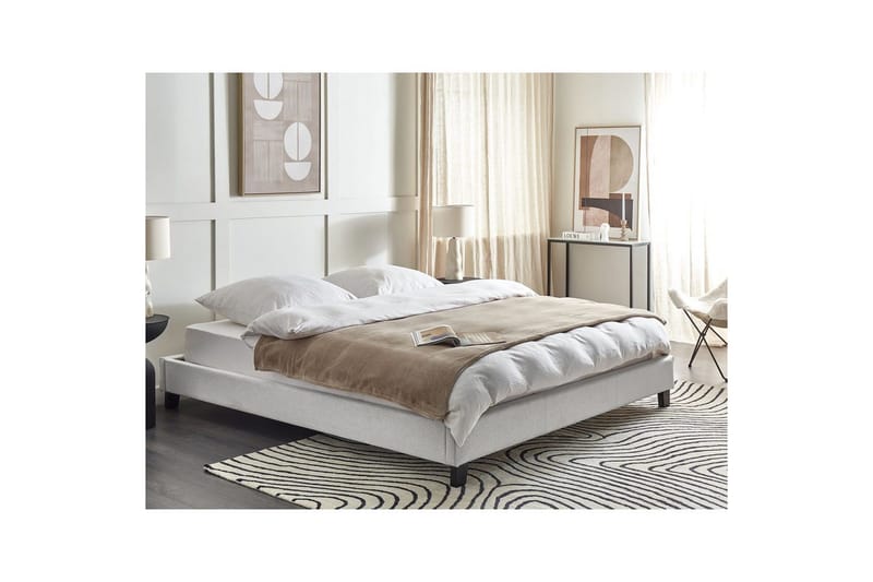 Dubbelsäng Beliani Roanne med lamellram Beige-Mörkt Trä, 140x200 cm, Bouclé Grey 180x200 VALUE_MISSING_3 - Huonekalut - Sänky - Runkopatjasängyt