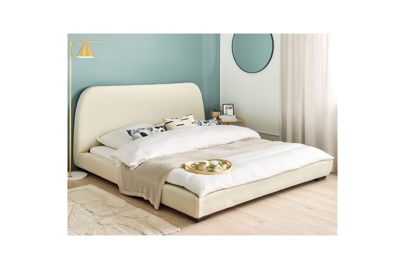 Dubbelsäng Beliani Roisel med lamellram 160x200, Bouclé Beige 180x200 VALUE_MISSING_1 - Huonekalut - Sänky - Sänkykehikot & sängynrungot