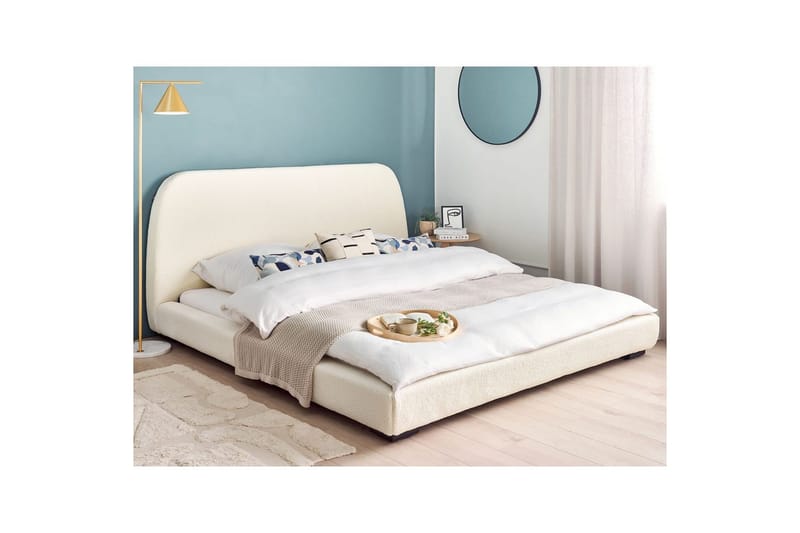 Dubbelsäng Beliani Roisel med lamellram 160x200, Bouclé Beige 180x200 VALUE_MISSING_2 - Huonekalut - Sänky - Runkopatjasängyt