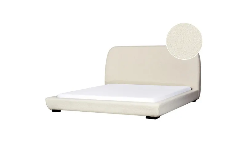 Dubbelsäng Beliani Roisel med lamellram 160x200, Bouclé Beige 180x200 VALUE_MISSING_2 - Huonekalut - Sänky - Runkopatjasängyt