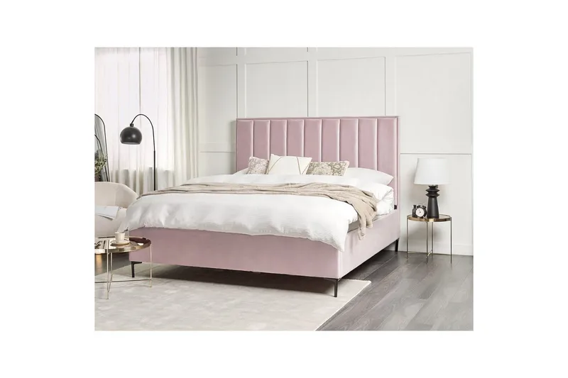 Dubbelsäng Beliani Sezanne med förvaring Beige-Grå-Svart, 140x200 cm Pink 180x200 - Huonekalut - Sänky - Sänkykehikot & sängynrungot