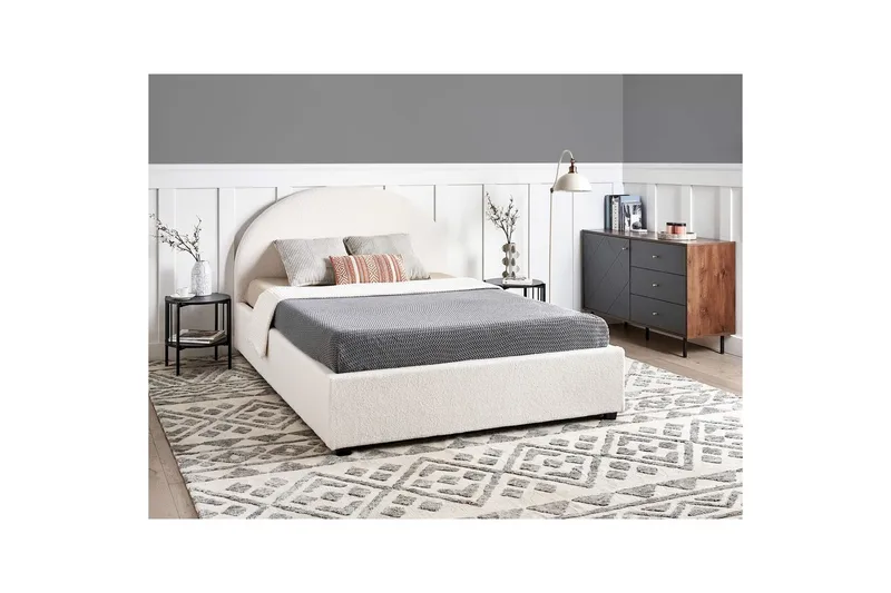 Dubbelsäng Beliani Vaucluse med förvaring Beige, 160x200 cm, Polyester White 140x200 - Huonekalut - Sänky - Sänkykehikot & sängynrungot