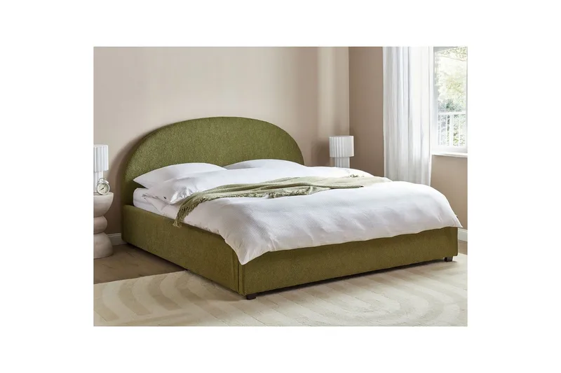 Dubbelsäng Beliani Vaucluse med förvaring Beige, 160x200 cm, Polyester Green 180x200 - Huonekalut - Sänky - Sänkykehikot & sängynrungot