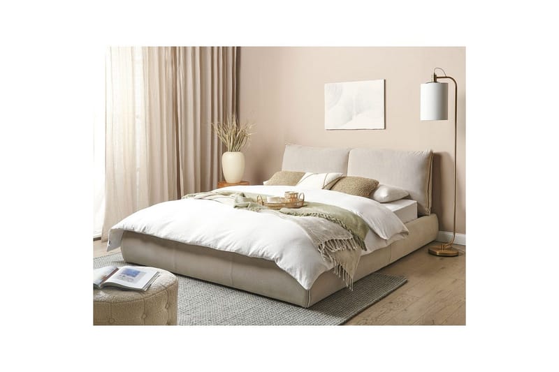 Dubbelsäng Beliani Vinay med lamellram Beige, 160x200 cm Beige 160x200 - Huonekalut - Sänky - Sänkykehikot & sängynrungot