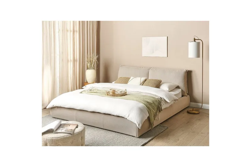 Dubbelsäng Beliani Vinay med lamellram Beige, 160x200 cm Beige 180x200 - Huonekalut - Sänky - Sänkykehikot & sängynrungot