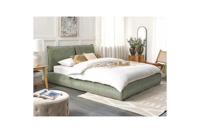 Dubbelsäng Beliani Vinay med lamellram Beige, 160x200 cm Green 160x200 - Huonekalut - Sänky - Runkopatjasängyt