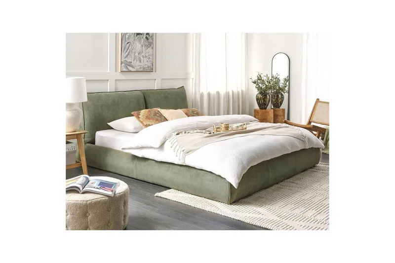 Dubbelsäng Beliani Vinay med lamellram Beige, 160x200 cm Green 180x200 - Huonekalut - Sänky - Runkopatjasängyt