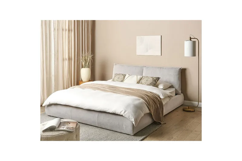 Dubbelsäng Beliani Vinay med lamellram Beige, 160x200 cm Ljusbeige 180x200 - Huonekalut - Sänky - Sänkykehikot & sängynrungot