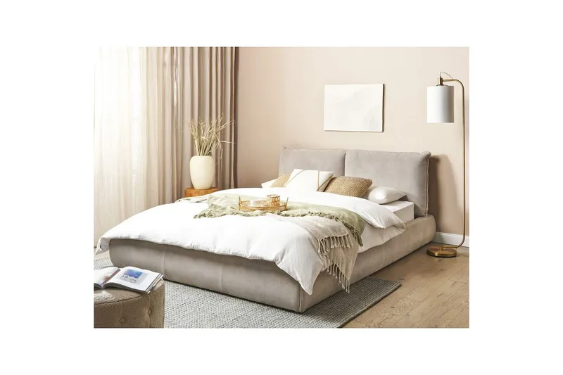 Dubbelsäng Beliani Vinay med lamellram Beige, 160x200 cm Taupe 160x200 - Huonekalut - Sänky - Runkopatjasängyt