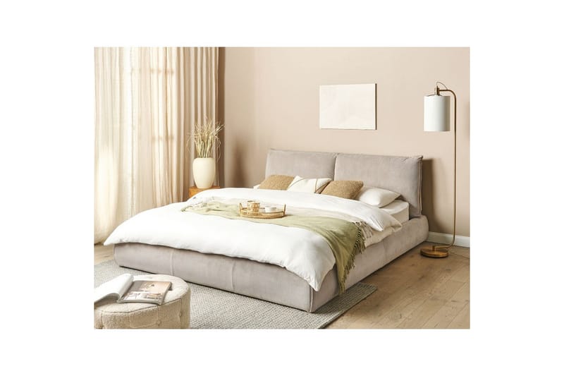 Dubbelsäng Beliani Vinay med lamellram Beige, 160x200 cm Taupe 180x200 - Huonekalut - Sänky - Runkopatjasängyt