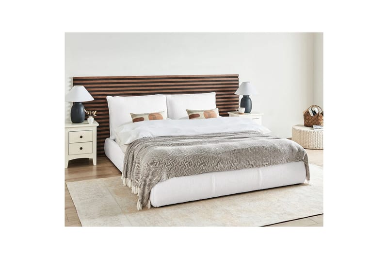 Dubbelsäng Beliani Vinay med lamellram Beige, 160x200 cm White 160x200 - Huonekalut - Sänky - Runkopatjasängyt