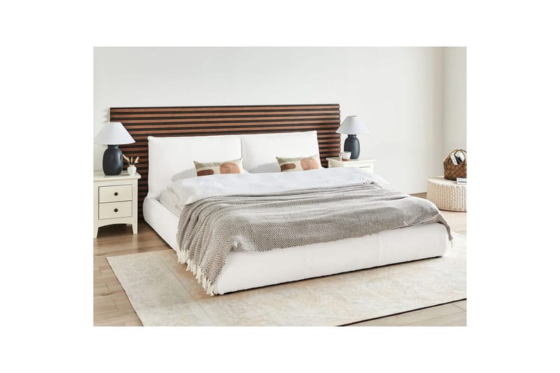 Dubbelsäng Beliani Vinay med lamellram Beige, 160x200 cm White 180x200 - Huonekalut - Sänky - Runkopatjasängyt