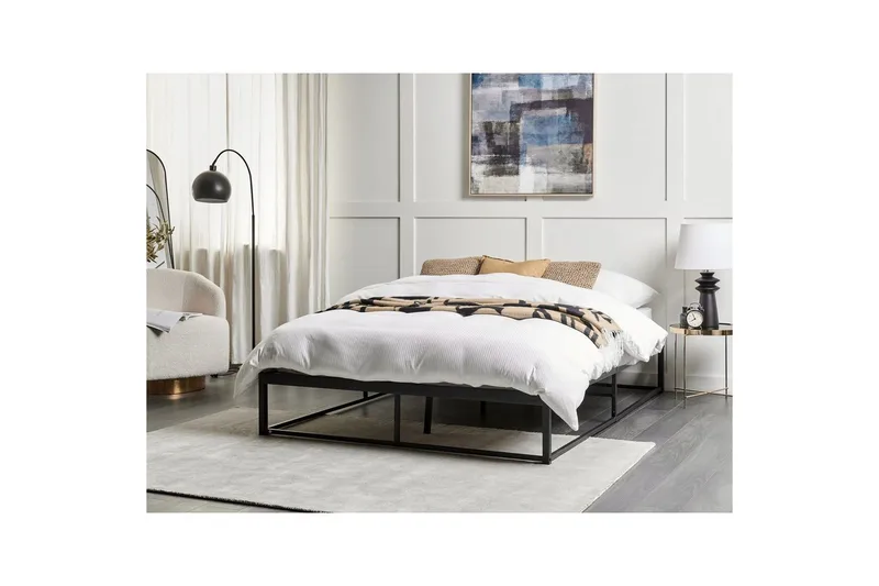 Dubbelsäng Beliani Viry med lamellram Svart, 140x200 cm Black 140x200 - Huonekalut - Sänky - Sänkykehikot & sängynrungot