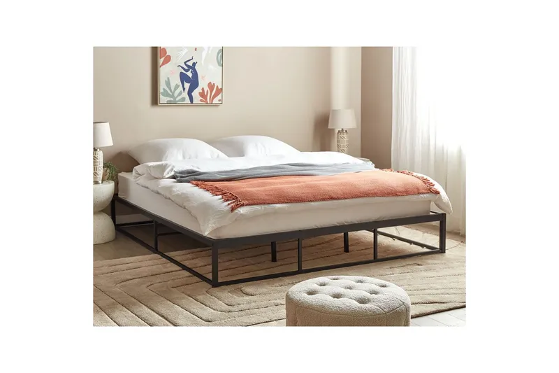 Dubbelsäng Beliani Viry med lamellram Svart, 140x200 cm Black 180x200 - Huonekalut - Sänky - Sänkykehikot & sängynrungot