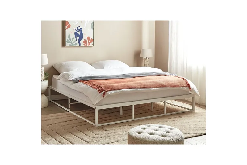 Dubbelsäng Beliani Viry med lamellram Svart, 140x200 cm White 180x200 - Huonekalut - Sänky - Runkopatjasängyt