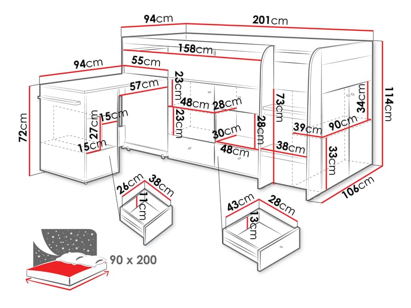 Edson Kerrossänky 90x200 cm - Huonekalut - Sänky - Sänkykehikot & sängynrungot