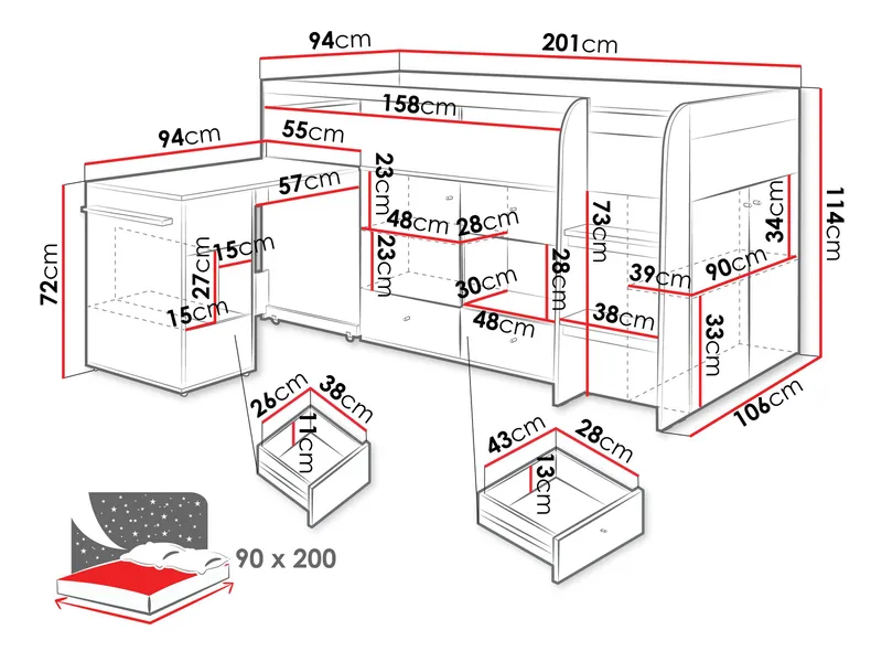 Edson Kerrossänky 90x200 cm - Huonekalut - Sänky - Sänkykehikot & sängynrungot