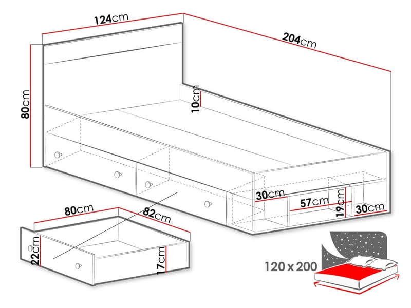 Elvaren sängynrunko säilytyksellä 120x200 cm maalattua puuta sängynpäädyllä - Musta|Valkoinen - Huonekalut - Sänky - Sänkykehikot & sängynrungot