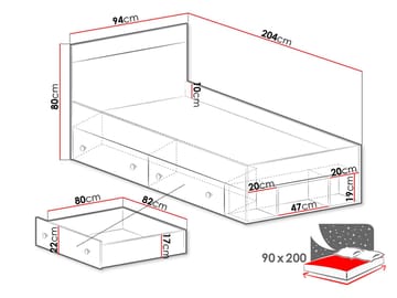 Elvaren sängynrunko säilytyksellä 90x200 cm maalattua puuta sängynpäädyllä - Musta|Valkoinen - Huonekalut - Sänky - Sänkykehikot & sängynrungot