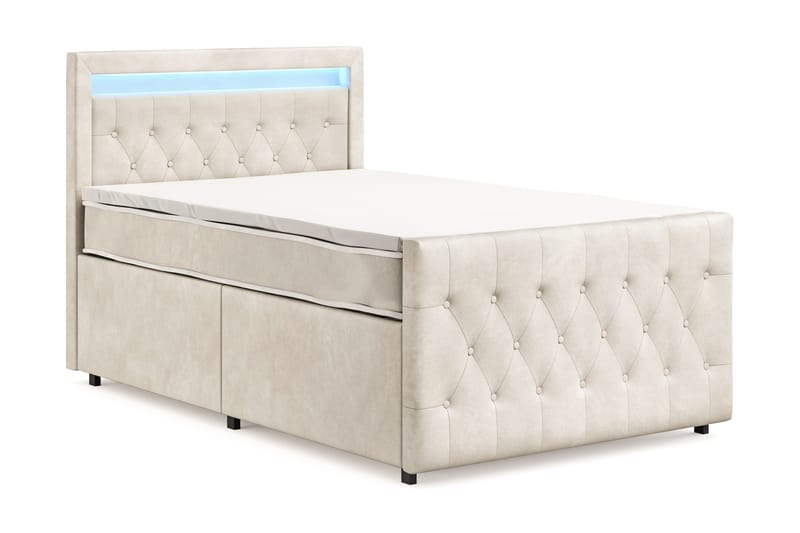 Franco Light täydellinen sänkypaketti säilytystilalla ja LED-valaistuksella 120x200 cm - Beige - Huonekalut - Sänky - Sänkypaketti