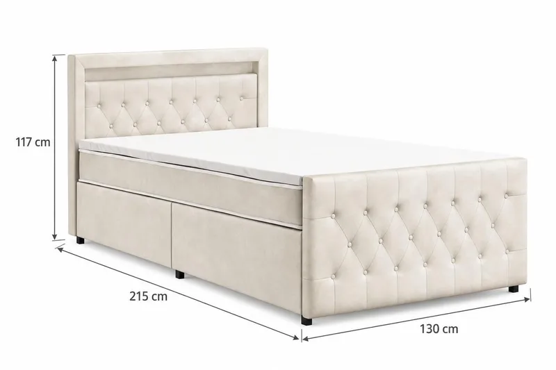 Franco Light täydellinen sänkypaketti säilytystilalla ja LED-valaistuksella 120x200 cm - Beige - Huonekalut - Sänky - Sänkypaketti