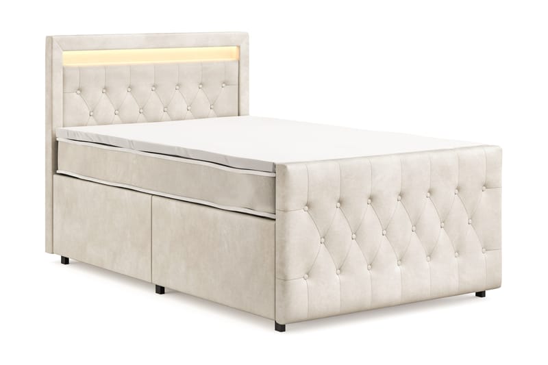 Franco Light täydellinen sänkypaketti säilytystilalla LED-valaistus 120x200 cm - Beige - Huonekalut - Sänky - Sänkypaketti