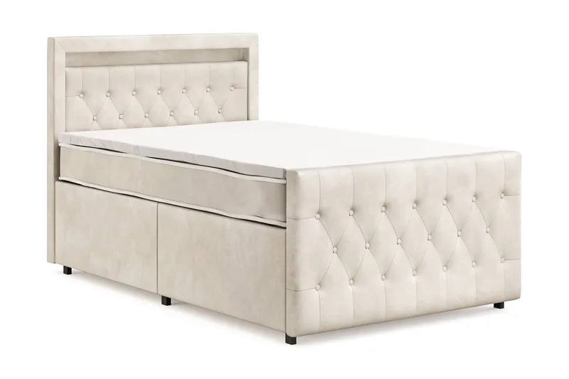 Franco Light täydellinen sänkypaketti säilytystilalla LED-valaistus 120x200 cm - Beige - Huonekalut - Sänky - Sänkypaketti