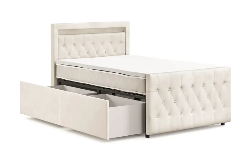 Franco Light täydellinen sänkypaketti säilytystilalla LED-valaistus 120x200 cm - Beige - Huonekalut - Sänky - Sänkypaketti