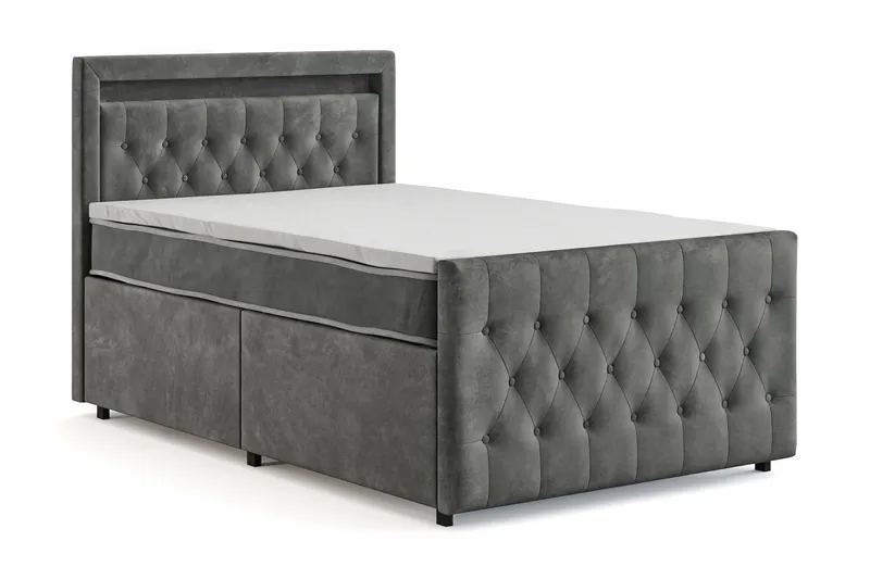 Franco Light täydellinen sänkypaketti säilytystilalla LED-valaistus 120x200 cm - Harmaa - Huonekalut - Sänky - Sänkypaketti