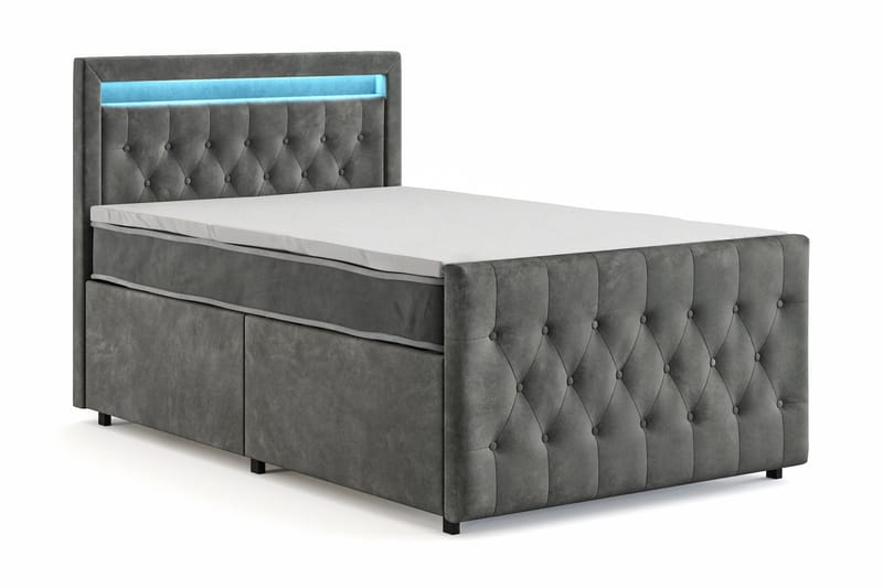 Franco Light täydellinen sänkypaketti säilytystilalla LED-valaistus 120x200 cm - Harmaa - Huonekalut - Sänky - Sänkypaketti