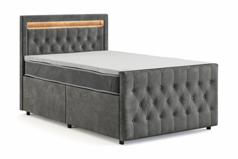 Franco Light täydellinen sänkypaketti säilytystilalla LED-valaistus 120x200 cm - Harmaa - Huonekalut - Sänky - Sänkypaketti