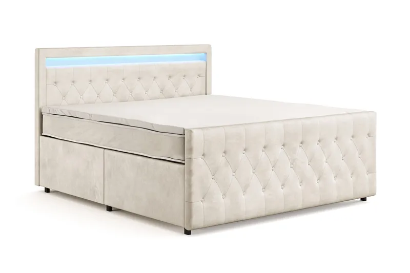 Franco Light täydellinen sänkypaketti säilytystilalla LED-valaistus 180x200 cm - Beige - Huonekalut - Sänky - Sänkypaketti