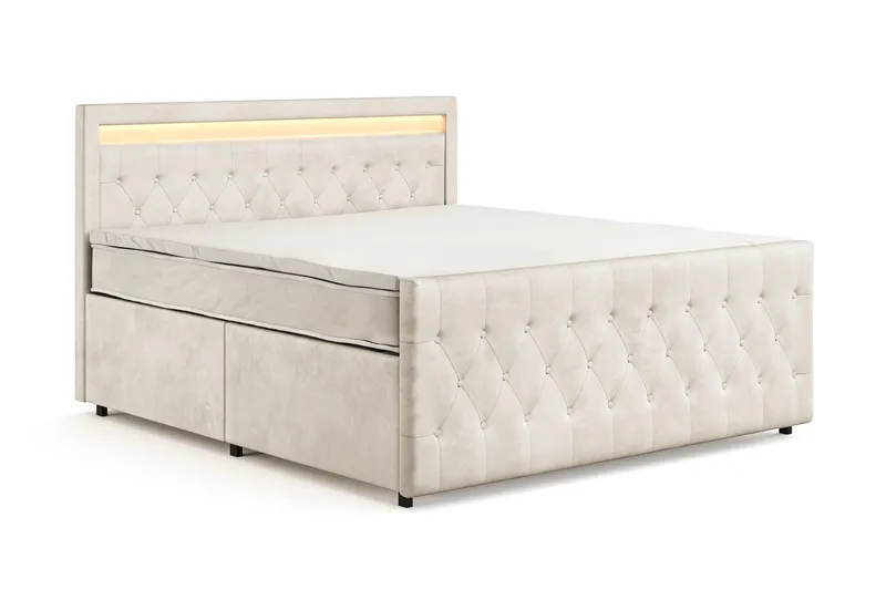 Franco Light täydellinen sänkypaketti säilytystilalla LED-valaistus 180x200 cm - Beige - Huonekalut - Sänky - Sänkypaketti