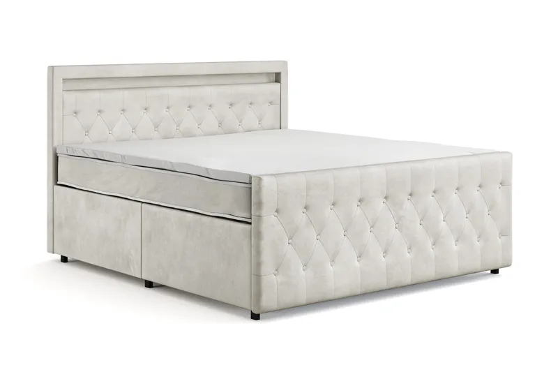 Franco Light täydellinen sänkypaketti säilytystilalla LED-valaistus 180x200 cm - Beige - Huonekalut - Sänky - Sänkypaketti