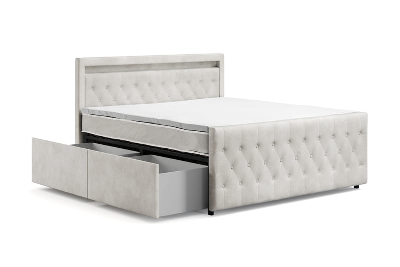 Franco Light täydellinen sänkypaketti säilytystilalla LED-valaistus 180x200 cm - Beige - Huonekalut - Sänky - Sänkypaketti