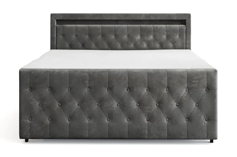 Franco Light täydellinen sänkypaketti säilytystilalla LED-valaistus 180x200 cm - Harmaa - Huonekalut - Sänky - Sänkypaketti