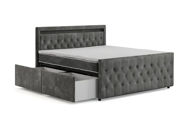 Franco Light täydellinen sänkypaketti säilytystilalla LED-valaistus 180x200 cm - Harmaa - Huonekalut - Sänky - Sänkypaketti