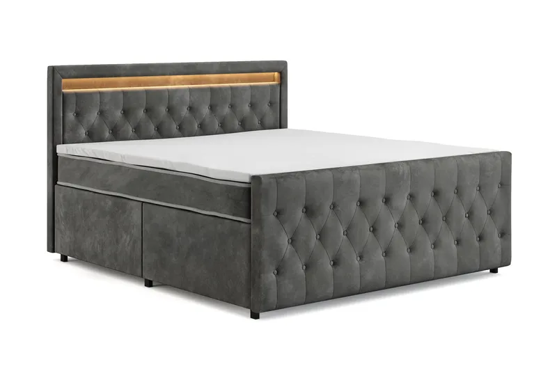 Franco Light täydellinen sänkypaketti säilytystilalla LED-valaistus 180x200 cm - Harmaa - Huonekalut - Sänky - Sänkypaketti