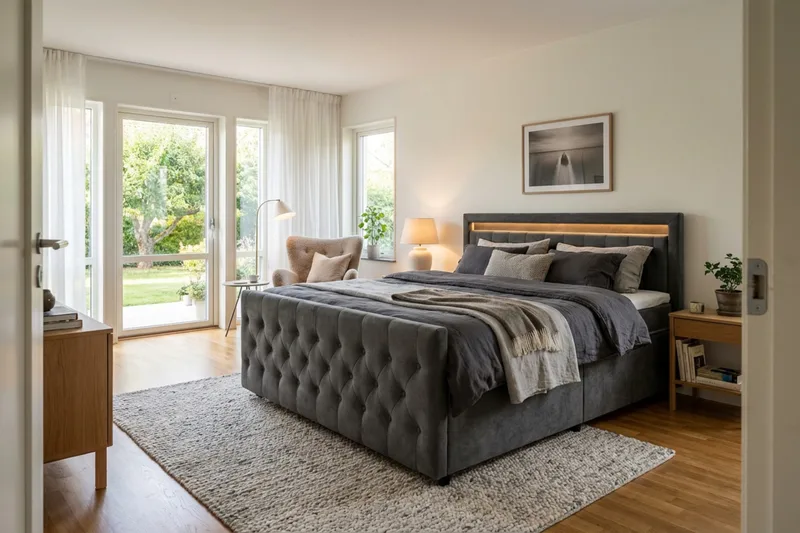 Franco Light täydellinen sänkypaketti säilytystilalla LED-valaistus 180x200 cm - Harmaa - Huonekalut - Sänky - Sänkypaketti