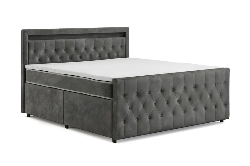 Franco Light täydellinen sänkypaketti säilytystilalla LED-valaistus 180x200 cm - Harmaa - Huonekalut - Sänky - Sänkypaketti